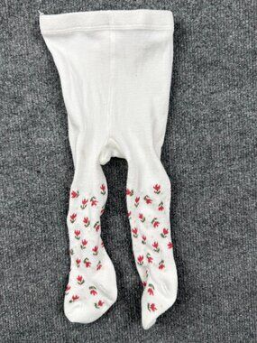 Baby Girls Floral Knit Footed Tights White Red Tulip 3-6 Months